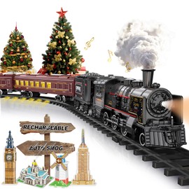 Electric Train Sets for Boys Girls Metal Alloy Christmas Trains Toys Steam Locomotive, Passenger Carriages, Tracks, Light & Sounds Rechargeable Birthday Gifts for Kids 3 4 5 6 7 8 + Years Old Red …