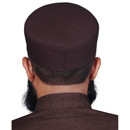Men's Premium Islamic Skull Cap Hat Topi Takke for Muslim Men Turban Kufi (US, Alpha, Medium, Brown)