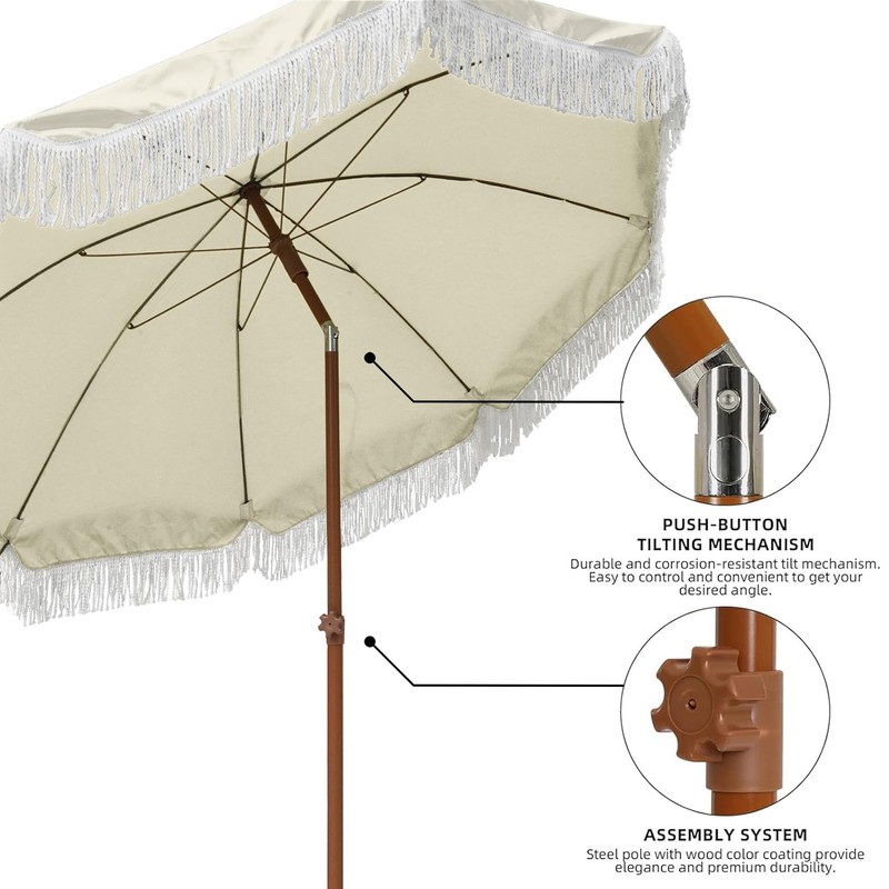 AMMSUN 7ft Patio Umbrella with Fringe Outdoor Tassel Umbrella UPF50+