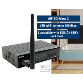 EDISION USB WLAN Adapter EDI-MEGA 2, USB WLAN Stick MTK7601, 150 Mbps, 2.4GHz, Tilting Antenna, Compatible with Picco T265 Pro HD, Ping T2/C, Proton S2 Plus, Piccollino, Piccollo, Windows & Linux