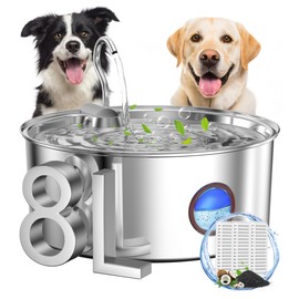 subteenmate Dog Water Fountain for Large Dogs- 270oz/8L Stainless Steel Dog Water Bowl Dispenser Automatic Pet Water Fountain with Ultra-Quiet Pump/Quadruple Filtration for Dogs, Cats, Multiple Pets