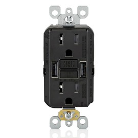Leviton GUSB1-E 15A SmartlockPro GFCI Combination 24W(4.8A) Type A USB in-Wall Charger Outlet, Black