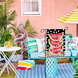 Baccessor Summer Watermelon Garden Flag Double Sided Buffalo Plaid Dot Welcome Sweet Friends Yard Flag Burlap Vertical Seasonal Farmhouse Yard Outdoor Decoration 12.5 x 18 Inch