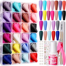 Teenitor Long Press On Nails Coffin Fake Nails Long Ballerina False Nails, 576pcs Long Coffin Press On Nails Full Cover Color Coffin Nail Tips, 24 Colors Glue On Nails Long Coffin Matte Press On Nails, 24 Pack Press On Coffin Nails With Glue, Acrylic Nai