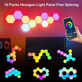 Ciascy 10Pcs RGB Hexagon Light Panels LED Wall Lights, Smart Modular Gaming Lights K