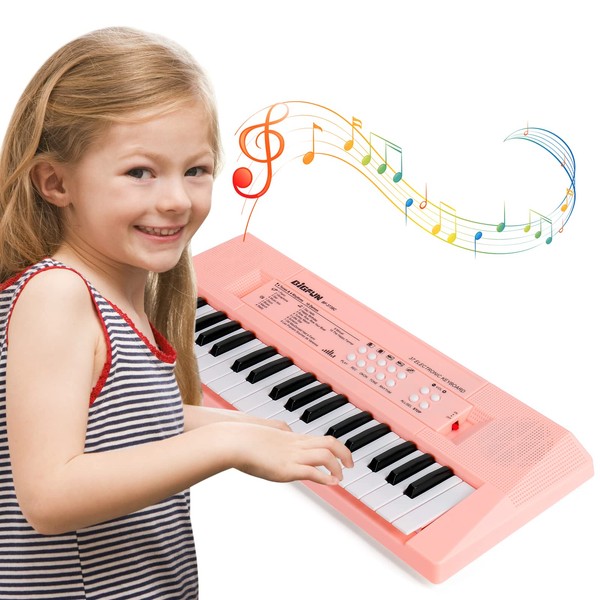 Docam Clavier de Piano pour Enfants, 37 Touches Piano Musical pour Enfants avec Microphone Jouets Éducatifs Multifonctions Électroniques Portables pour 3 4 5 6 Ans Garçons Filles (Rose)