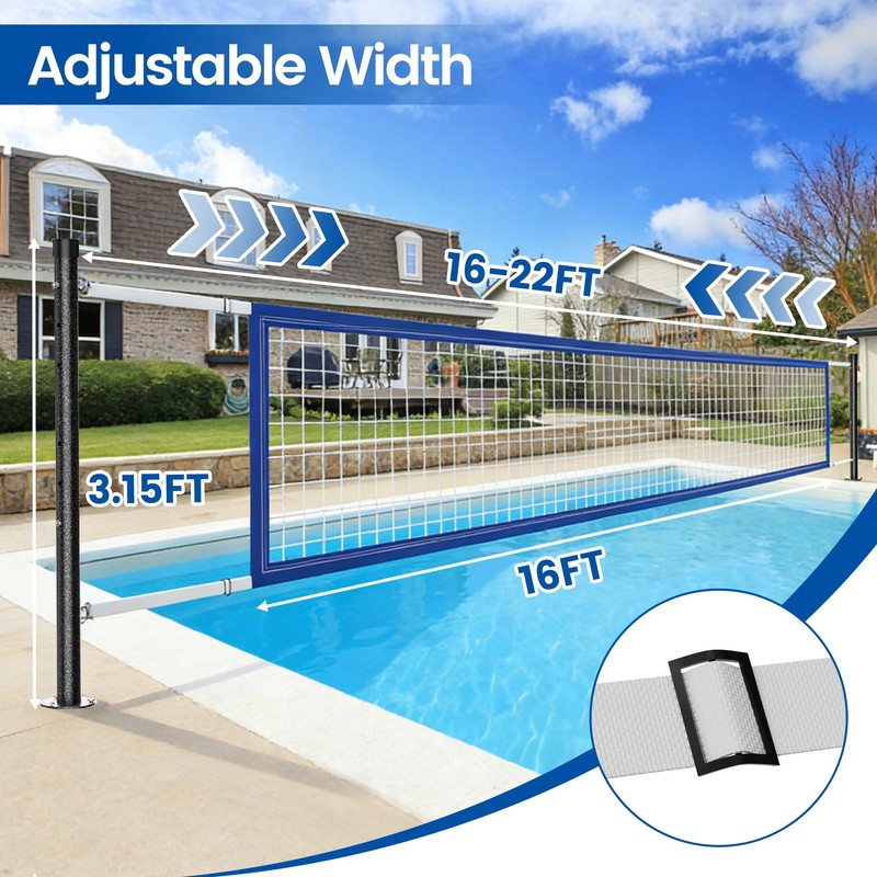 Qufiona Pool Volleyball Net for Inground Pools, Adjustable 16–22FT Pool