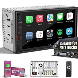 【SOOEMAKA】 9~36V Double Din Car Stereo with Wireless Carplay&Android Auto,7 inch car&Truck Radio Upgrade PD/QC 3.0 Fast Charging/Dual WiFi/Bluetooth 5.1/AM/FM/DSP/SUB/SWC