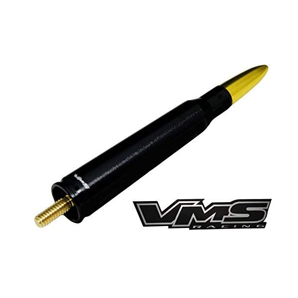 VMS Racing 50 Cal Caliber BLACK GOLD TIP BULLET ANTENNA Heavy Gauge CNC Machined Billet Aluminum Short Compatible with CHEVY SILVERADO 1500 2500 3500 07-19