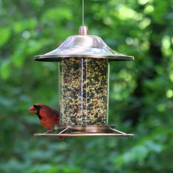 FastFurninshing Copper Bird Feeder with Plastic Seed Reservoir Tube and