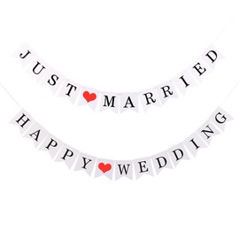 LKCCTK Set of 2 Wedding Garlands, Happy Wedding/Just Married, Perfect Wedding Accessories for Front Shooting and Venue Decoration