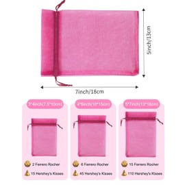 Kslong 100PCS Small Mesh Bags Drawstring 3x4,Sheer Organza Bags Drawstring for Jewelry, Mesh Party Wedding Favor Bags for Small Business,Candy,Bracelet Packaging,Empty Sachet Bags (Hot Pink)