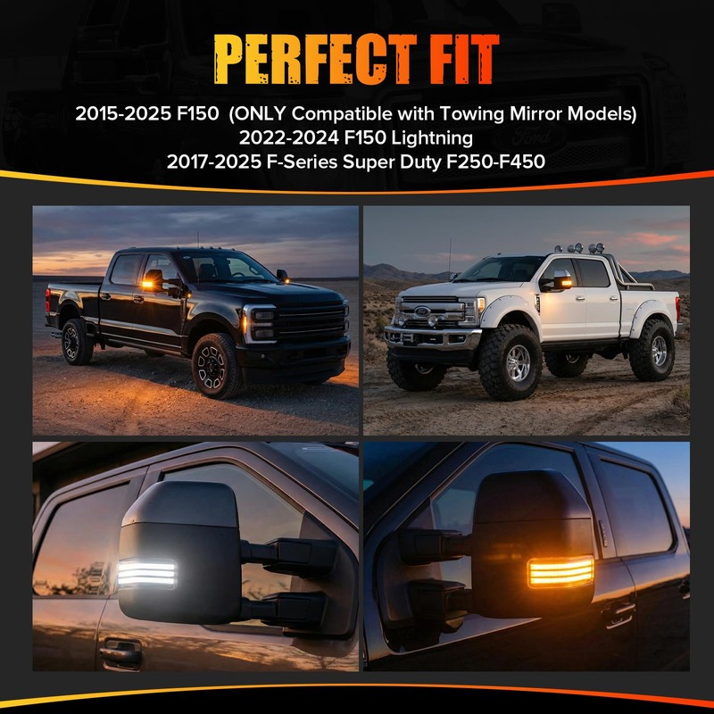 Tow Mirror Lights for F150 2015-2025 Sequential Turn Signal Marker