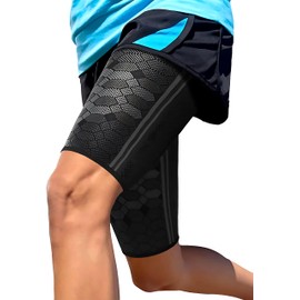 Hydra X. Muslera Elástica Unisex para Alivio de Dolor y Recuperación en Muslos (1 Pieza). Manga de Compresión en Cuadriceps e Isquiotibiales. (1, negro, XX-Large)
