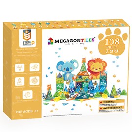 MEGAGONTILES 108 PCS Zoo Animals Magnetic Tiles Set,Magnet Building Blocks Farm World Toys,STEM AUTHENTICATED,Magnetic Animals for Kids Age 3 4 5 6 7 8 Toddlers Boys Girls