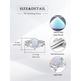 Luyona White Opal Ring for Women 925 Sterling Silver Oval Cut Leaf Opal Engagement Ring Promise Bridal Set Anniversary Birthday Jewelry Gift-OAB9
