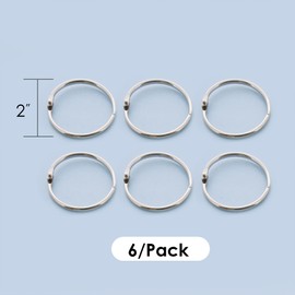 BAZIC Products Loose Leaf Binder Ring 2", Book Rings Binder Rings, Nickel Plated Steel Metal Ring for Flash Cards, Index Card, Keychain (6/Pack), 1-Pack