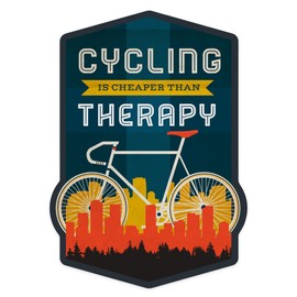 Die Cut Sticker Cycling is Cheaper Than Therapy Vinyl Sticker, (Waterproof Decal for Cars, Water Bottles, Laptops, Coolers), Large