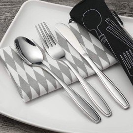 AnnkkyUS 6 Piece Portable Flatware Set, Camping Cutlery Set for 2, Stainless Steel