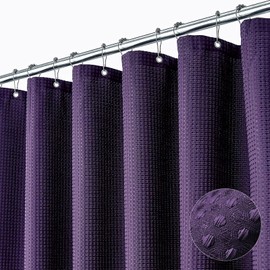 Dynamene Purple Fabric Shower Curtain - Waffle Textured Heavy Duty Cloth Shower Curtains for Bathroom, 256GSM Hotel Spa Luxury Weighted Polyester Bath Curtain Set with 12 Plastic Hooks(72Wx72H,Purple)