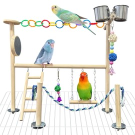 Hamiledyi Small Bird Playground Natural Wood for Top of Cage Bird Perch Stand for Parrots Play Gym Toys for Small Birds Parrot Cockatiel Love Birds Budgie(Style A)