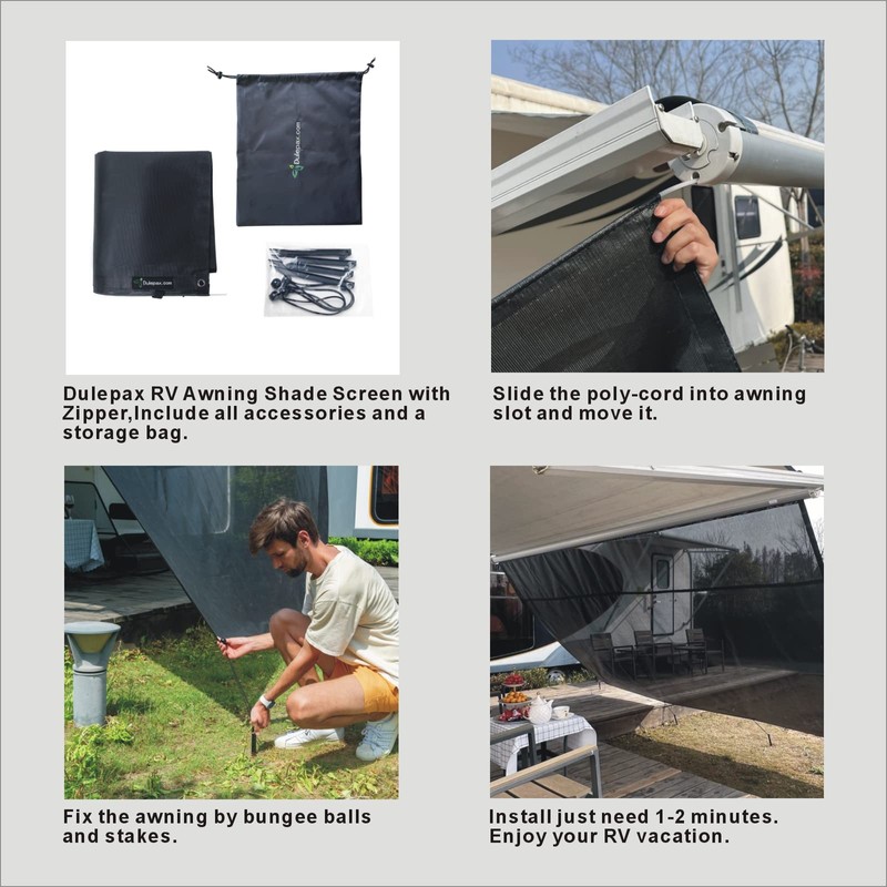 Dulepax RV Awning Shade Screen with Zipper 8'X13'3'' -Second Generation