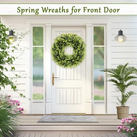 HUZIYAHAN Spring Wreath for Front Door, 20''-22'' Green Spring Wreath, All Seasons Artificial Green Wreaths for Wall Window Porch Wedding Home Farmhouse St Patricks Day Indoor Outdoor Decorations