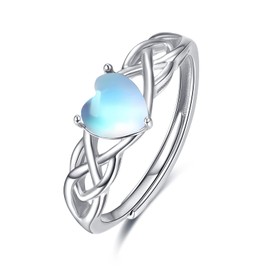 PRAYMOS Celtic Knot Heart Moonstone Rings 925 Sterling Silver Adjustable Promise Ring Engagement Wedding Jewellery Birthday Gift for Women Girlfriend, Sterling Silver