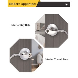 Privacy Door Lever Wave Style Bath/Bedroom Door Handles,Interior Keyless Door Locksets,Satin Nickel Door Locks