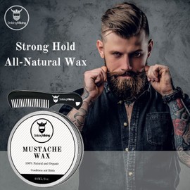 Striking Viking Mustache Wax and Comb Kit - Beard and Moustache Wax for Men with Strong Hold Natural Beeswax - Helps Tame, Style, and Groom (Unscented Scent, 2 Ounce Size)