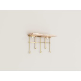 EMHELLE Wall Shelf Wooden Golden Colours Metal Frame Shelf Wall Hanging Shelf Kitchen Shelf Bookcase Floating Shelf Shelves for Walls Living Room Children's Room Kitchen (Pack of 1)