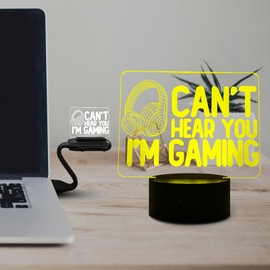 Headphones 3D Cool Style Illusion Night Light Can't Hear You I'm Gaming Lamp Creative Game Table Decoration Sign Light with Remote Control 16 Colors LED Lamp Birthday Christmas for Kids boy Girl