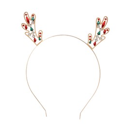 Miaija Christmas Reindeer Antlers Headband Red Green Rhinestone Headbands Cute Hair Hoops with Ears Glitter Photo Booth Props for Xmas Holiday Party Decoration