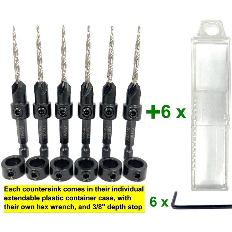 FTG USA 6 Pc #6 (9/64") Countersink Drill Bit Set