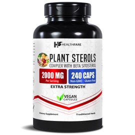 Healthfare Plant Sterols Capsules 2000mg | 240 Vegan Capsules | Beta Sitosterol & Phytosterol Complex | Plant-Based Supplement | Non-GMO & Gluten-Free | Made in The USA