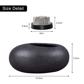 WANDIC Flower Arrangement Kit, Black Pebble Ceramic Planter Pot with 4cm Kenzan Flower Frog Pottery Floral Arranging Pin Needle Holder for Home Decor