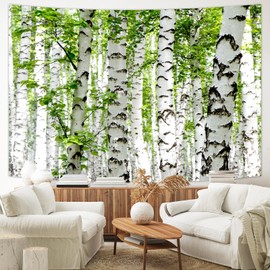 Wall Towel Forest Tapestry Boho Birch Forest Wall Hanging Natural Green Art Decor for Living Room 260 x 240 cm
