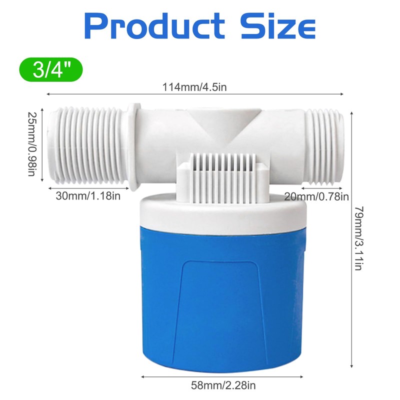 3/4" Side Inlet Water Float Valve, 2 Pack Automatic Water