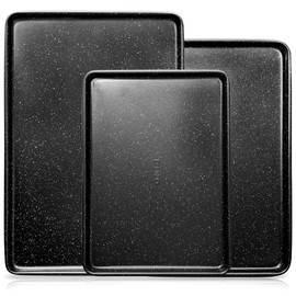 BKN Cookie Sheet Pan Set - 3-Piece Speckled Black | Carbon Steel NonStick Pans | Oven Safe