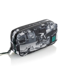 Miquelrius Pencil Case with Two Compartments Rectangle Plastic Zippers Durable Zips Metal Handles Pencil Case 210x100x70mm Skate Park Grey 200x100x70mm, gray, Pencil case with two compartments