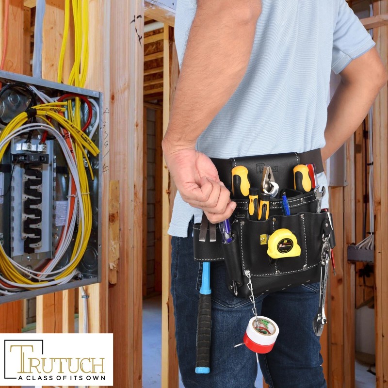 TRUTUCH Black Leather Electrician Tool Pouch with Leather Work Belt