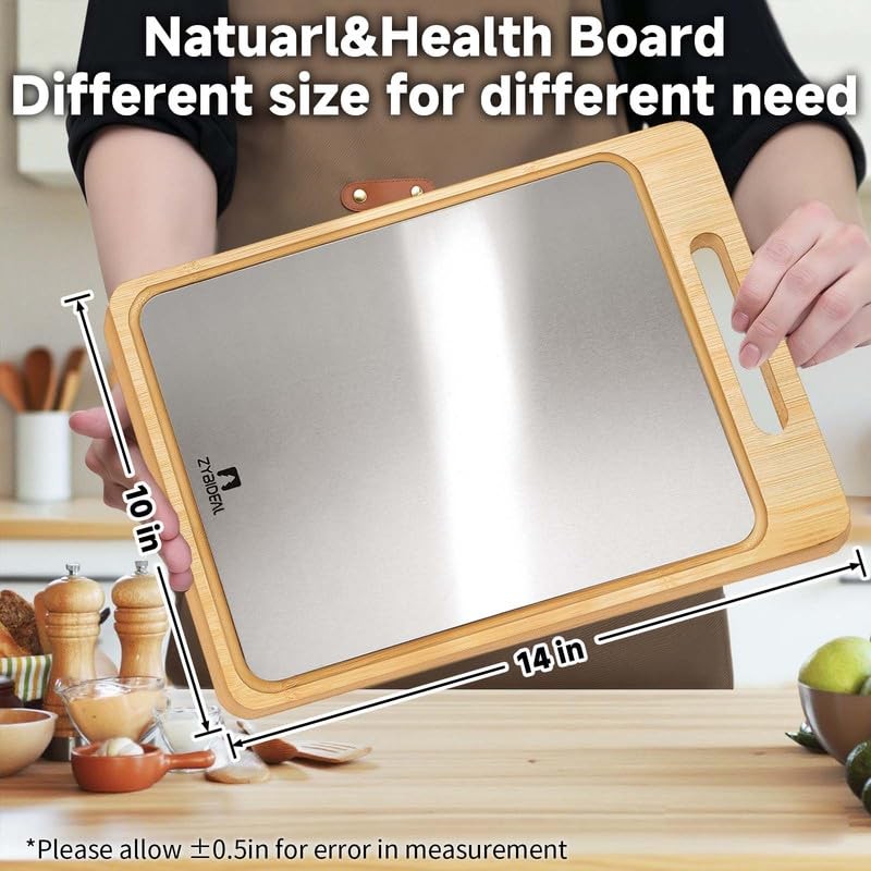 ZYBIDEAL Titanium&Bamboo Cutting Board, Double Side Cutting Board for Kitchen,
