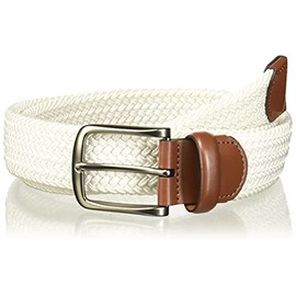 Perry Men's Woven Belt with Stretch Leather-Trim Fabric, White, Medium (34 - 36)