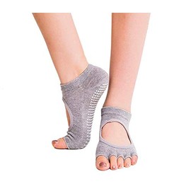 Calcetines para Yoga y Pilates ANTIDERRAPANTES sin dedos. Accesorio, medias antideslizantes, ideales para yoga y pilates. Calcetas de mujer tipo zapatillas sin dedos. (Gris Claro)