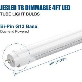 JESLED Dimmable T8 LED Type B Light Bulbs 4 Foot, 3120+Lumens, 5000K Daylight White, 24W (65W Equivalent), 4FT Fluorescent Tube Replacement, Ballast Bypass, Dual Ended Power, Frosted, 4-Pack