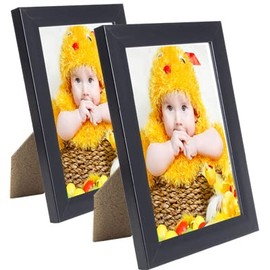 Photo Frame, 6 x 4, Black - Pack of 2, Freestanding and Wall Mountable, 6" x 4" Picture Frame