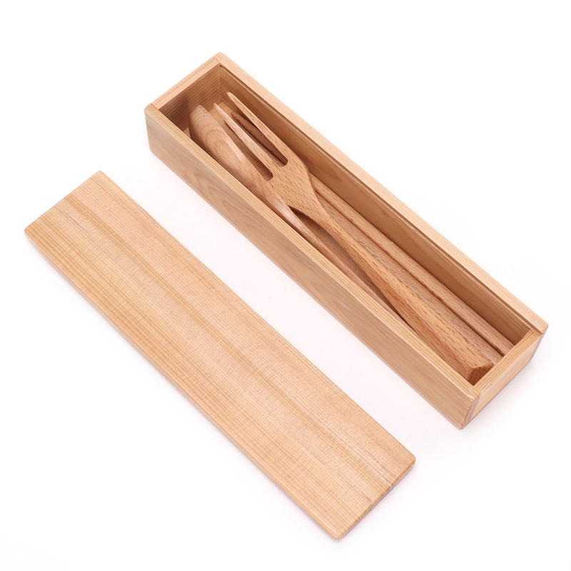 4Pcs/Set Chopsticks and Spoon Set Portable Wooden Tableware with Box