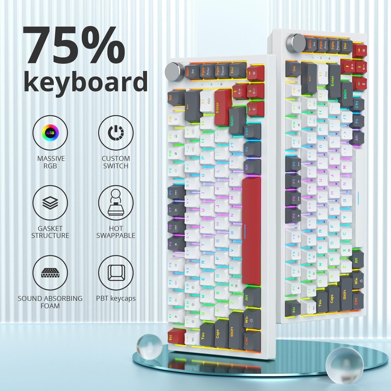 Guffercty kred 75% Percent Mechanical Keyboard with Knob, Gasket Mouted