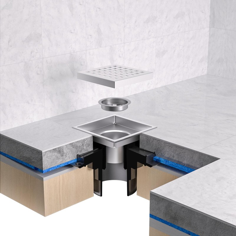 EXF 6 Inch Square Shower Drain Chrome, Stainless Steel Shower