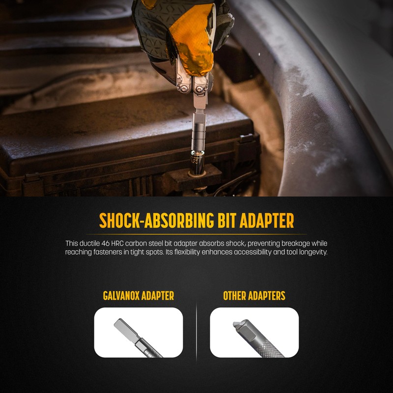 Galvanox Flat-end Bit Driver Extender and Hex Adapter Designed for